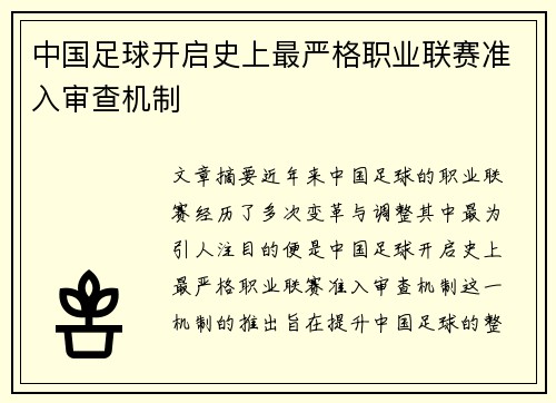 中国足球开启史上最严格职业联赛准入审查机制